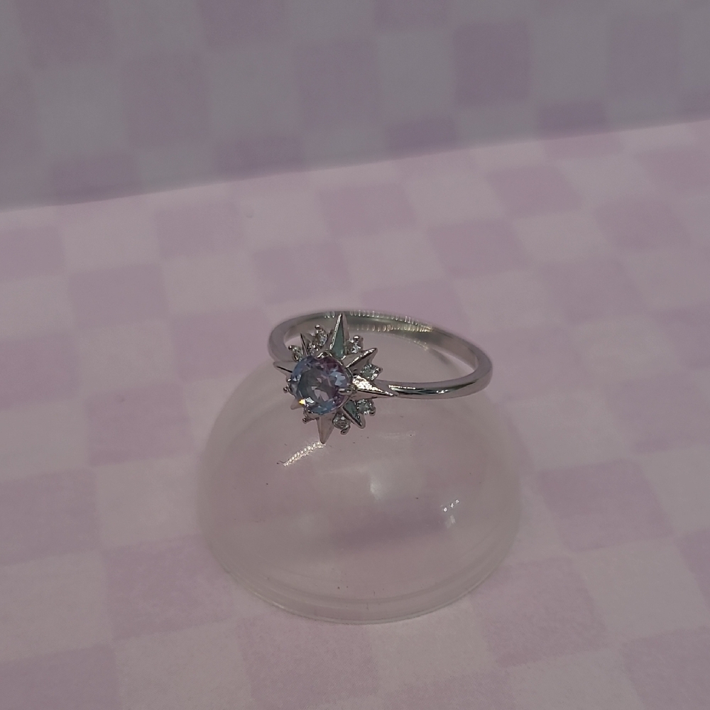 Silver Starburst Ring with Lavender Stone - Fragrant Jewels Size 8